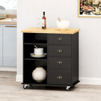 Îlot de cuisine sur roulettes avec porte, 2 tiroirs, 3 étagères, table de cuisine roulante de 80 cm de large avec meuble de rangement