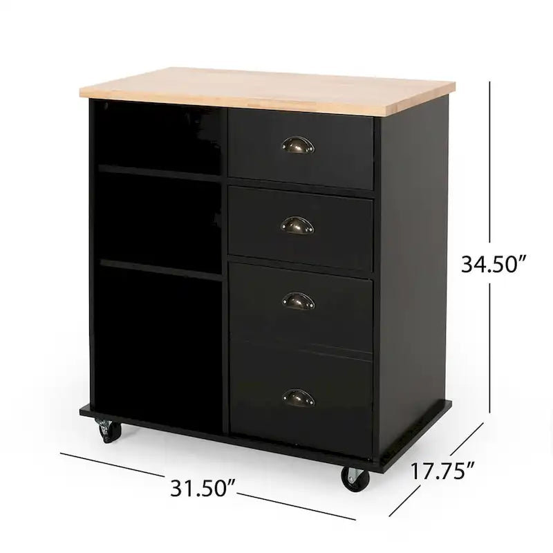 Îlot de cuisine sur roulettes avec porte, 2 tiroirs, 3 étagères, table de cuisine roulante de 80 cm de large avec meuble de rangement