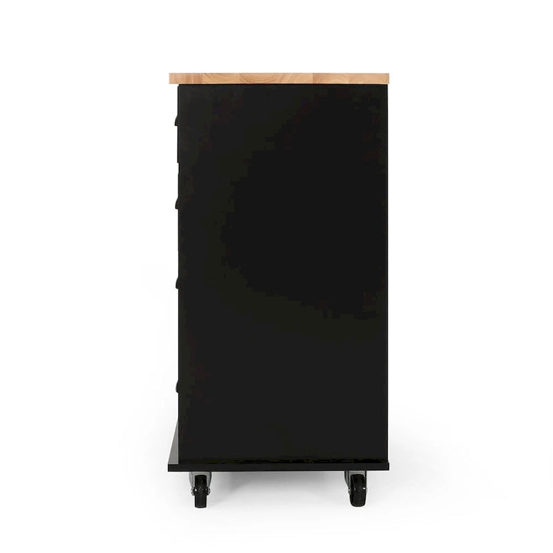 Îlot de cuisine sur roulettes avec porte, 2 tiroirs, 3 étagères, table de cuisine roulante de 80 cm de large avec meuble de rangement