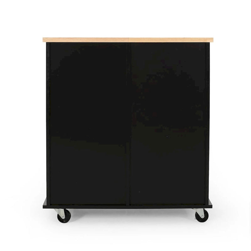 Îlot de cuisine sur roulettes avec porte, 2 tiroirs, 3 étagères, table de cuisine roulante de 80 cm de large avec meuble de rangement
