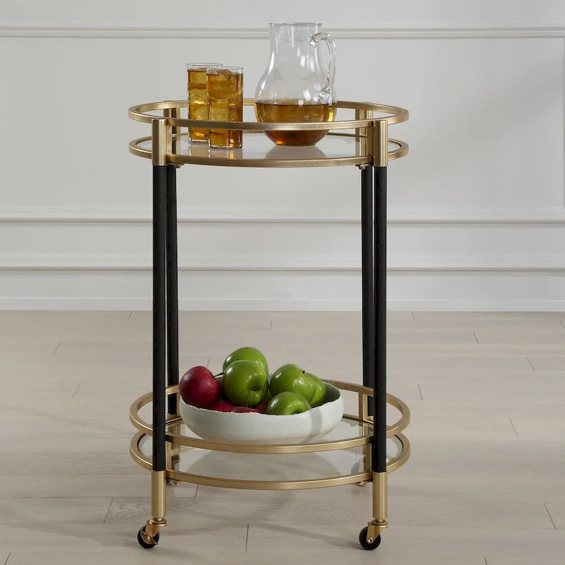 Desserte de bar ronde à deux niveaux - 29,75 - Noir et or