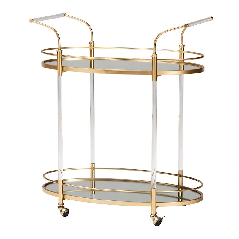 Dessertes à roulettes à 2 étages en métal doré et verre miroir - Style glamour