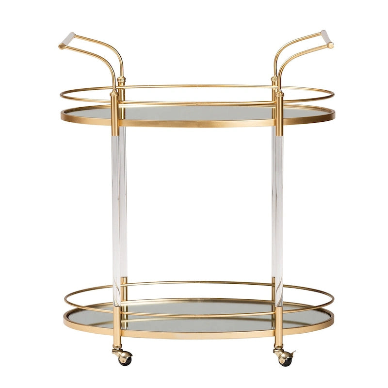 Dessertes à roulettes à 2 étages en métal doré et verre miroir - Style glamour