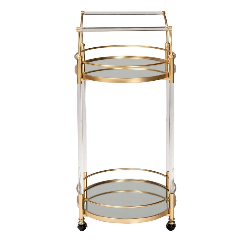 Dessertes à roulettes à 2 étages en métal doré et verre miroir - Style glamour