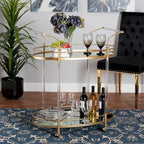 Dessertes à roulettes à 2 étages en métal doré et verre miroir - Style glamour