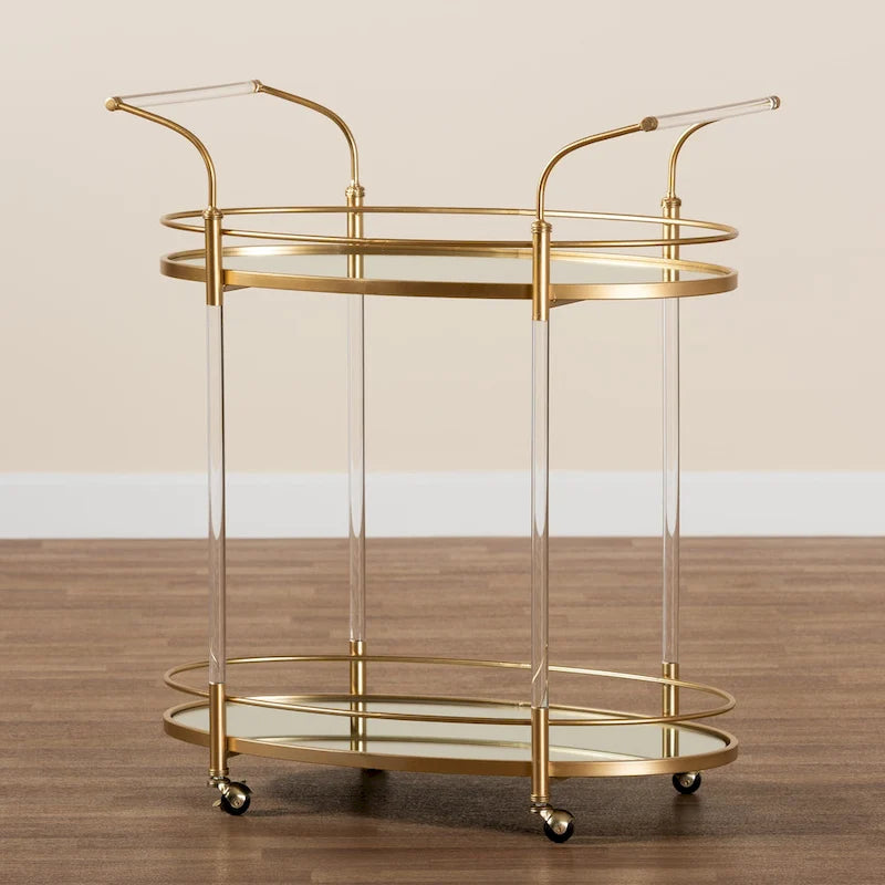 Dessertes à roulettes à 2 étages en métal doré et verre miroir - Style glamour