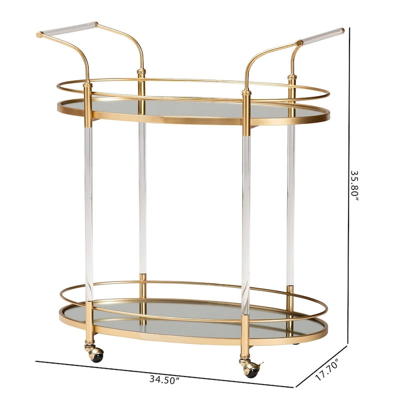 Dessertes à roulettes à 2 étages en métal doré et verre miroir - Style glamour