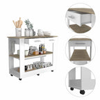 Îlot de cuisine en chêne clair et blanc avec étagères coulissantes et roulettes - 20 x 40 x 20