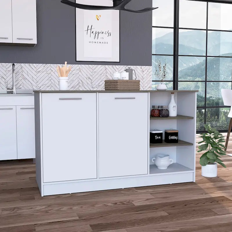 Îlot de cuisine avec 2 armoires et 3 étagères ouvertes - 59L x 26P x 35H