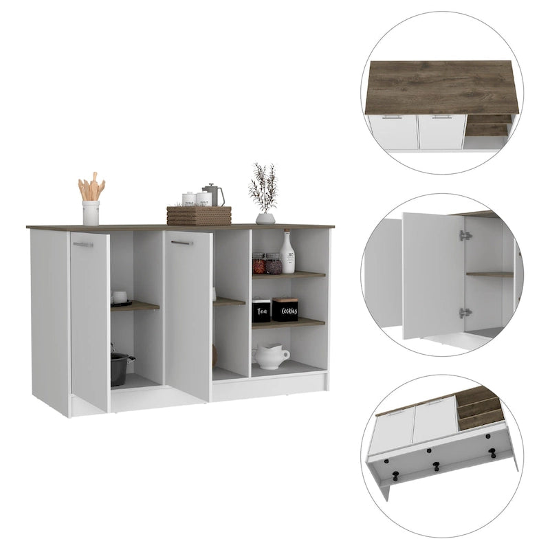 Îlot de cuisine avec 2 armoires et 3 étagères ouvertes - 59L x 26P x 35H
