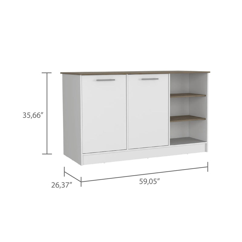 Îlot de cuisine avec 2 armoires et 3 étagères ouvertes - 59L x 26P x 35H
