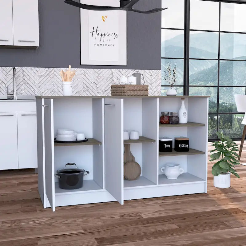 Îlot de cuisine avec 2 armoires et 3 étagères ouvertes - 59L x 26P x 35H