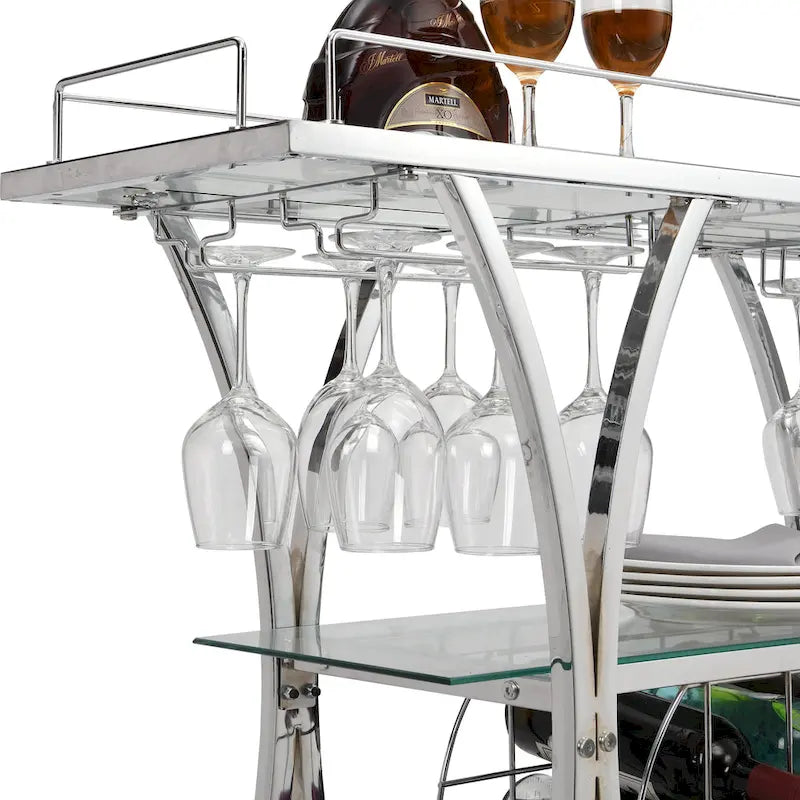 Desserte de bar avec casier à vin Cadre en métal Verre trempé Rangement pour le vin