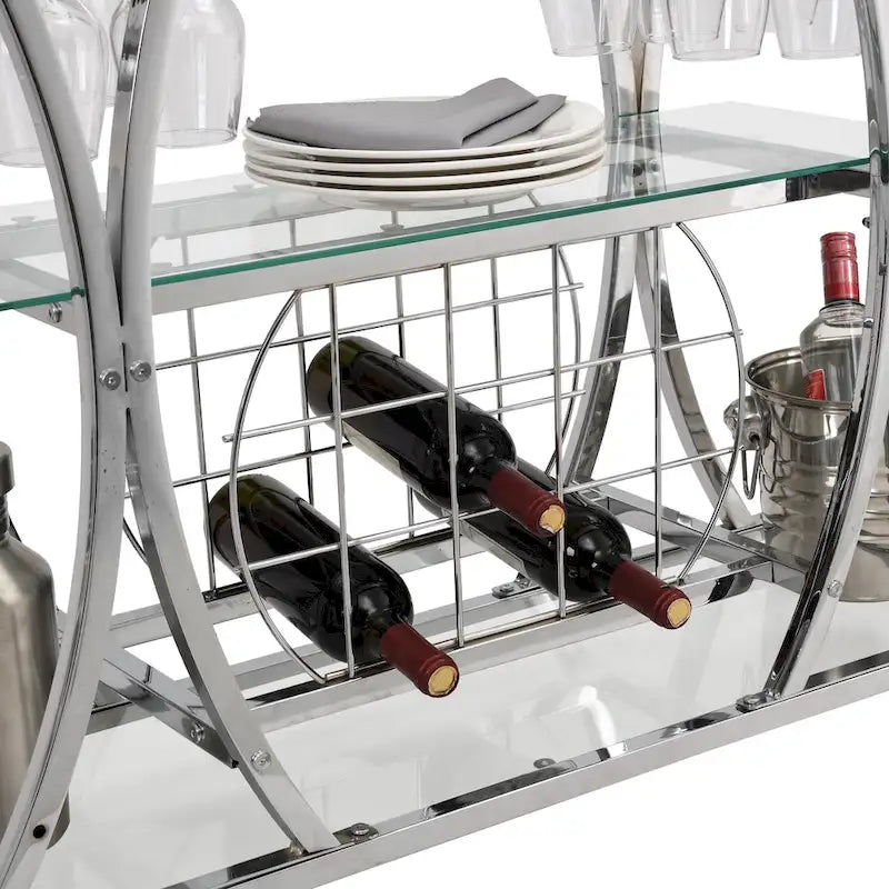 Desserte de bar avec casier à vin Cadre en métal Verre trempé Rangement pour le vin