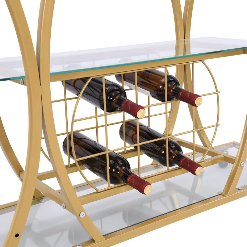 Desserte de bar avec casier à vin Cadre en métal Verre trempé Rangement pour le vin