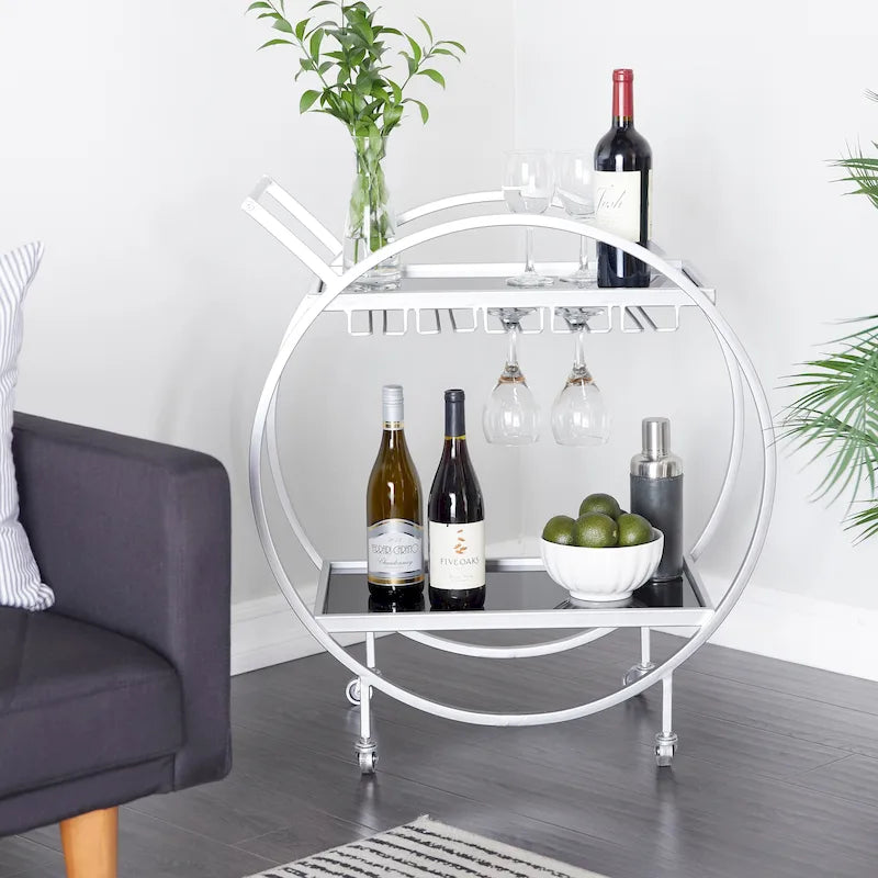 Chariot de bar contemporain en fer 30 x 27 x 15