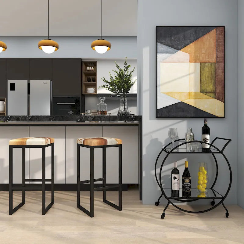 Chariot de bar contemporain en fer 30 x 27 x 15