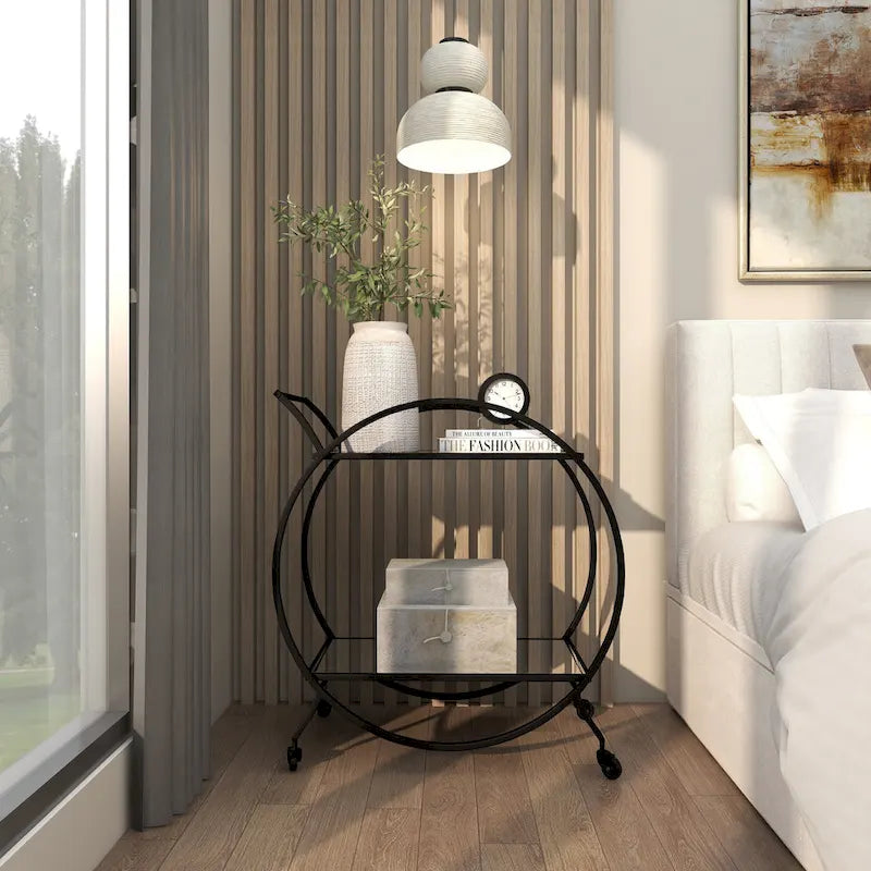 Chariot de bar contemporain en fer 30 x 27 x 15