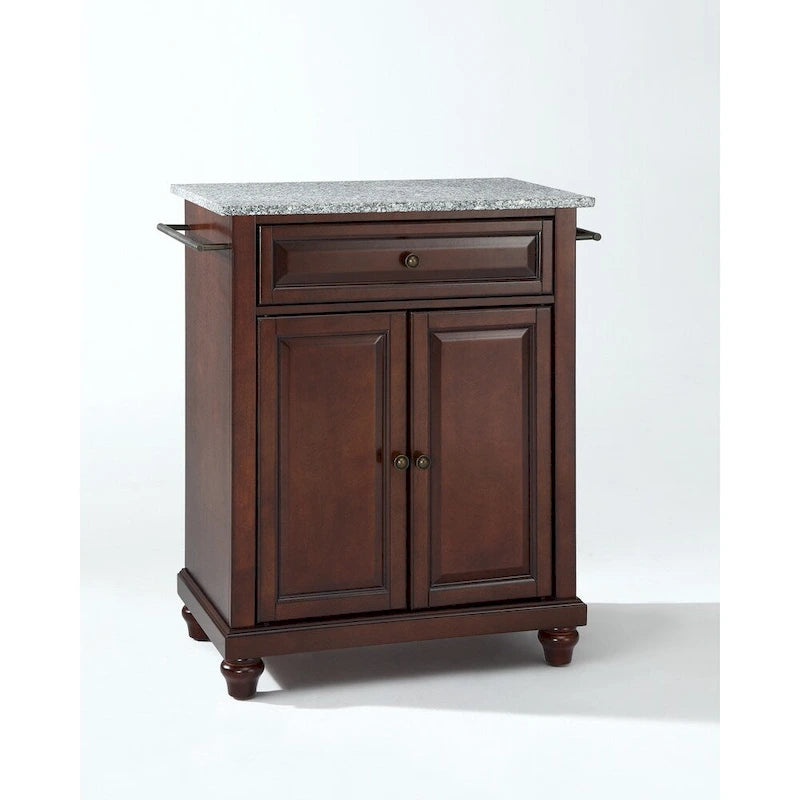 Îlot de cuisine portable avec plateau en granit massif en acajou vintage - 31L x 18P