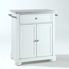Îlot de cuisine portable en bois blanc avec plateau en acier inoxydable - 31W x 18D