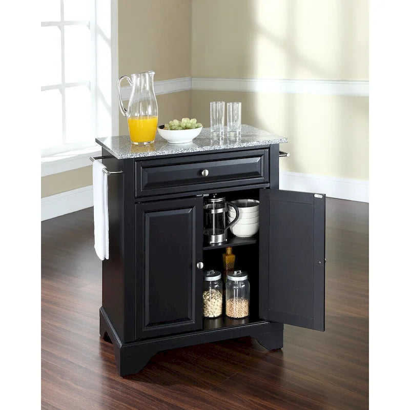 Îlot de cuisine portable en granit massif, finition noire - 31L x 18P