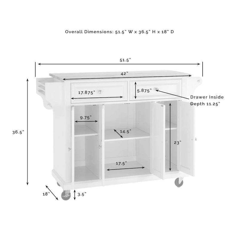 Desserte de cuisine grand format avec plateau en granit, finition cerisier - 51,5L x 18P x 36H