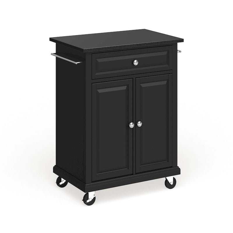Desserte de cuisine/Îlot portable compact à plateau en granite noir – 18P x 31L x 35,5H