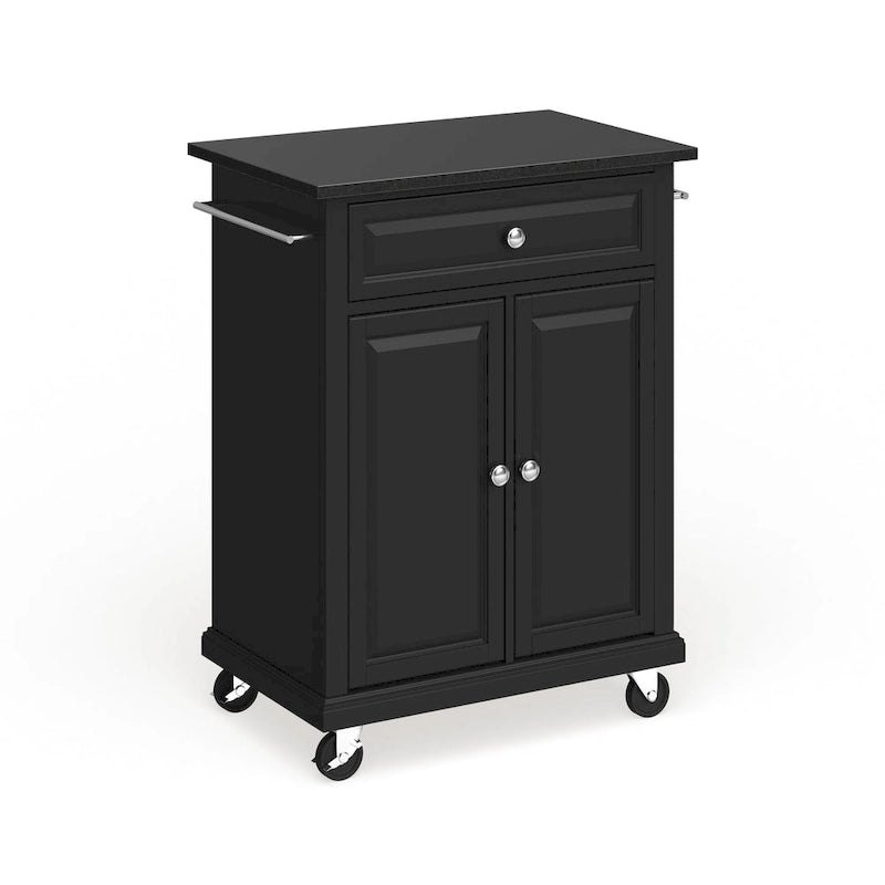 Desserte de cuisine/Îlot portable compact à plateau en granite noir – 18P x 31L x 35,5H