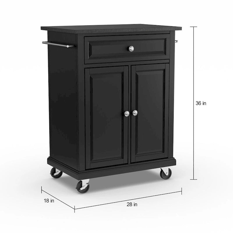 Desserte de cuisine/Îlot portable compact à plateau en granite noir – 18P x 31L x 35,5H