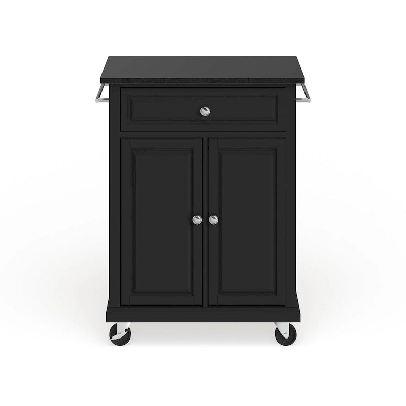 Desserte de cuisine/Îlot portable compact à plateau en granite noir – 18P x 31L x 35,5H
