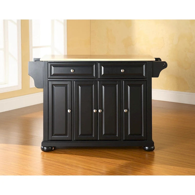 Îlot de cuisine avec plateau en bois naturel et finition noire - 51.5L x 18P x 34H