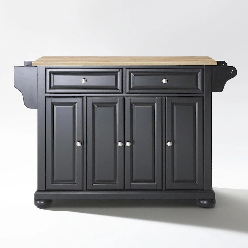 Îlot de cuisine avec plateau en bois naturel et finition noire - 51.5L x 18P x 34H