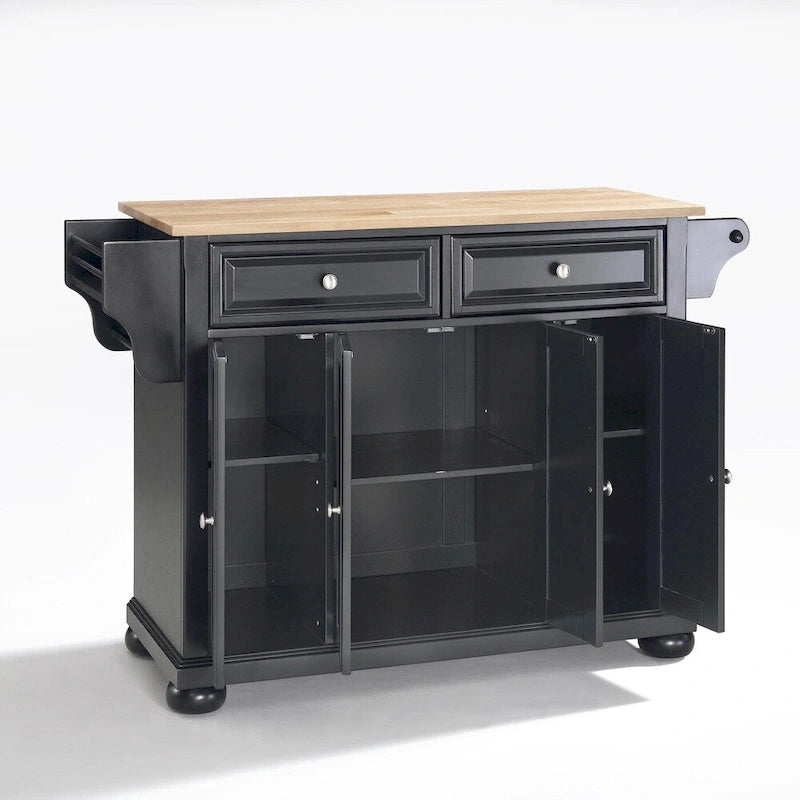 Îlot de cuisine avec plateau en bois naturel et finition noire - 51.5L x 18P x 34H