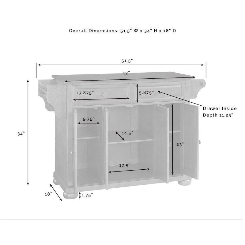 Îlot de cuisine avec plateau en bois naturel et finition noire - 51.5L x 18P x 34H