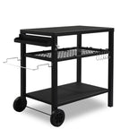 Chariot de barbecue mobile, table de préparation d'aliments avec deux roues et crochets - N/A
