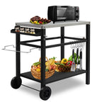 Chariot de barbecue mobile, table de préparation d'aliments avec deux roues et crochets - N/A