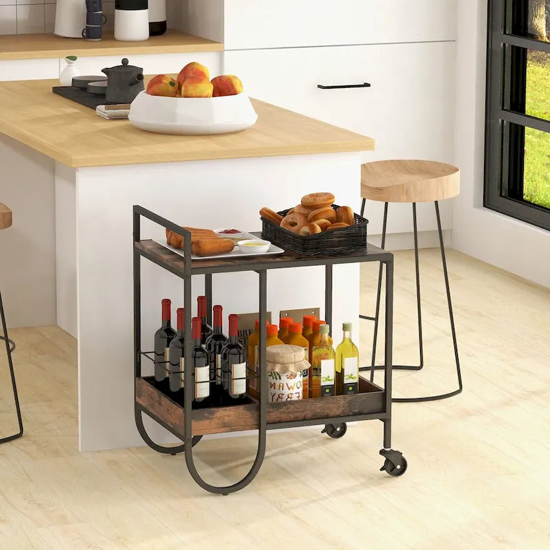 Desserte roulante de cuisine avec porte-bouteilles amovible en métal – Marron – 61 x 43 x 74 cm (L x l x H)