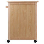 Chariot de cuisine roulant au fini naturel avec armoire, tiroir et porte-serviettes