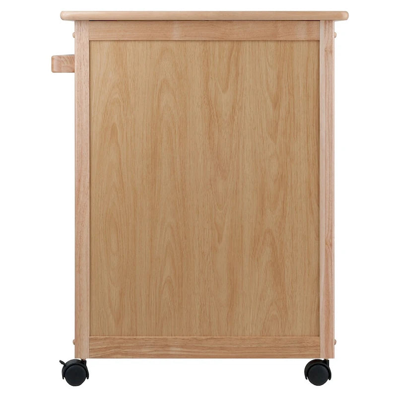 Chariot de cuisine roulant au fini naturel avec armoire, tiroir et porte-serviettes