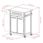 Chariot de cuisine roulant au fini naturel avec armoire, tiroir et porte-serviettes