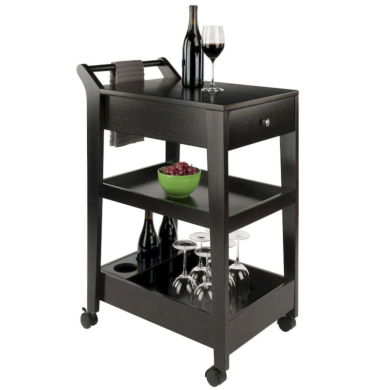 Chariot de bar à expresso avec casier à vin, tiroirs et roulettes verrouillables - 45,7x68,6x94 cm