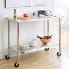 Desserte de cuisine îlot en acier inoxydable de 61 cm avec roulettes - 122L x 61l x 89H cm
