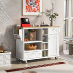 Chariot de cuisine avec placard de rangement et deux roues verrouillables, plateau en bois, meuble micro-ondes, buffet de serveur autoportant