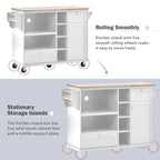 Chariot de cuisine avec placard de rangement et deux roues verrouillables, plateau en bois, meuble micro-ondes, buffet de serveur autoportant