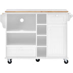 Chariot de cuisine avec placard de rangement et deux roues verrouillables, plateau en bois, meuble micro-ondes, buffet de serveur autoportant