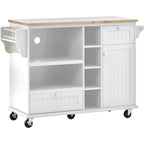 Chariot de cuisine avec placard de rangement et deux roues verrouillables, plateau en bois, meuble micro-ondes, buffet de serveur autoportant