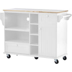 Chariot de cuisine avec placard de rangement et deux roues verrouillables, plateau en bois, meuble micro-ondes, buffet de serveur autoportant