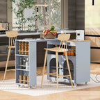 Îlot de cuisine roulant : Table extensible, prises de courant, portes vitrées