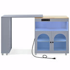 Îlot de cuisine roulant : Table extensible, prises de courant, portes vitrées