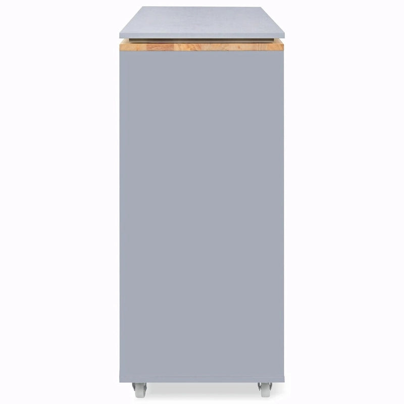 Îlot de cuisine roulant : Table extensible, prises de courant, portes vitrées